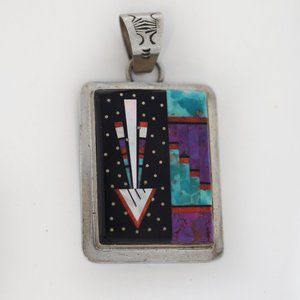 Sylvana Apache Navajo Sterling Silver Inlay Design Pendant